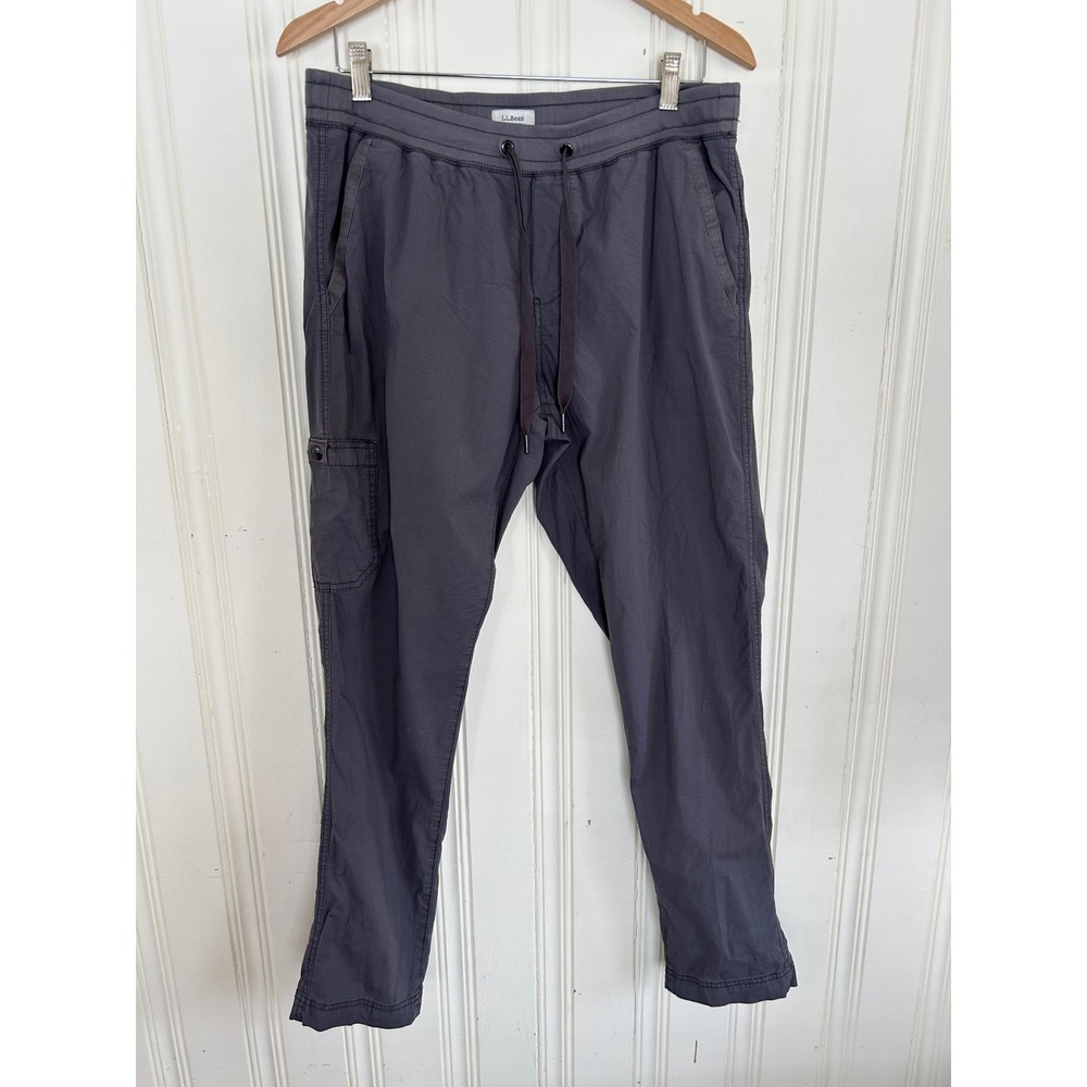 LL Bean Womens Gray Ripstop Cargo Jogger Pants Size Medium Regular Drawstring